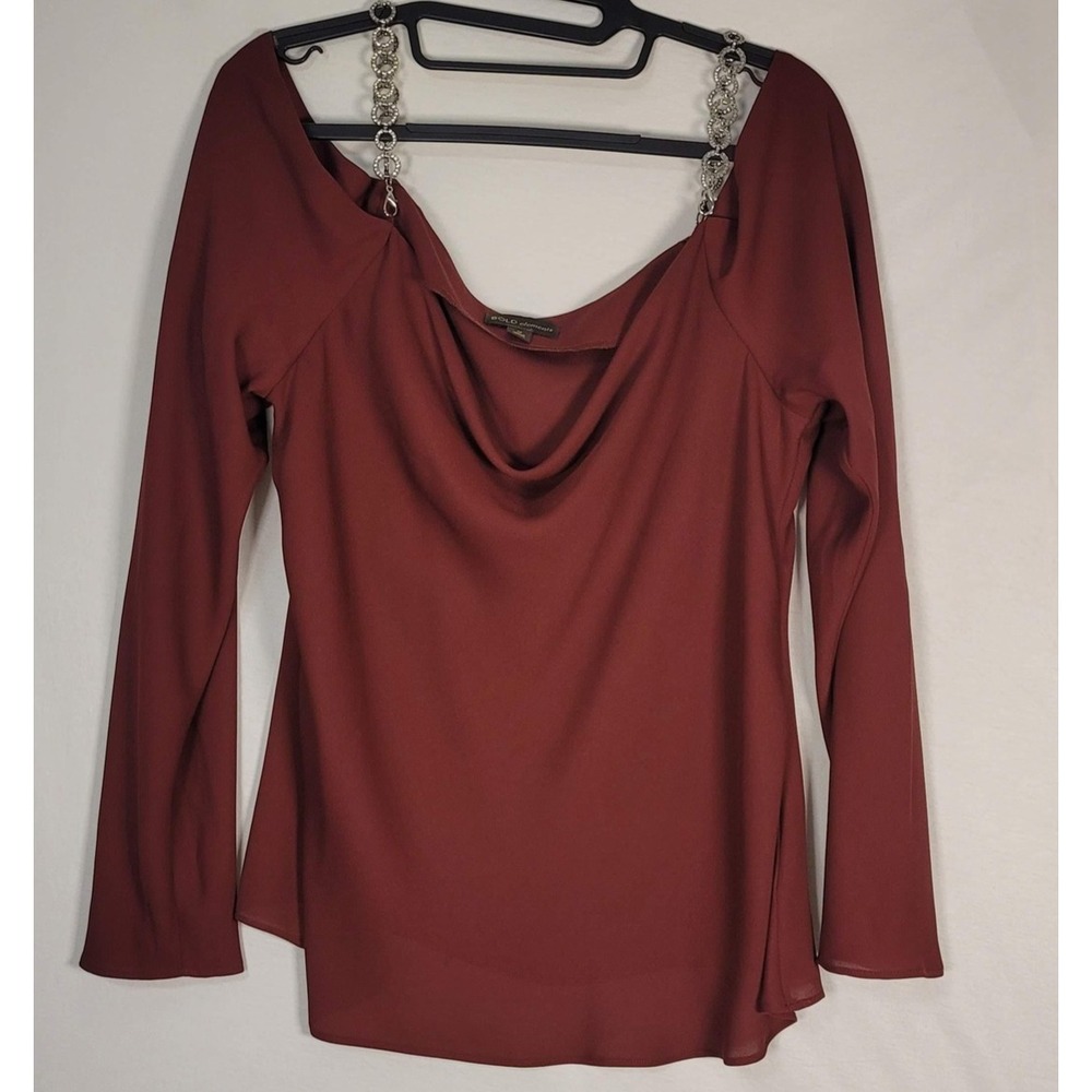 BOLD elements Shirt Womens M Burgundy Deep red Off Shoulder Chain Straps Party